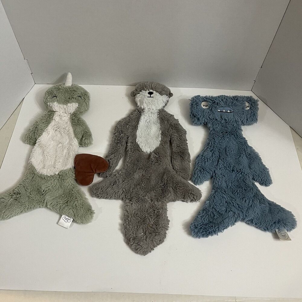 Slumberkins Snuggler Lot of 3 Narwhal Otter Hammerhead Shark Plush Lovey
